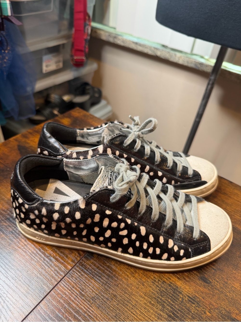 P448 John Cowiena colorway black white  calf hair distressed rubber sole SZ38/7